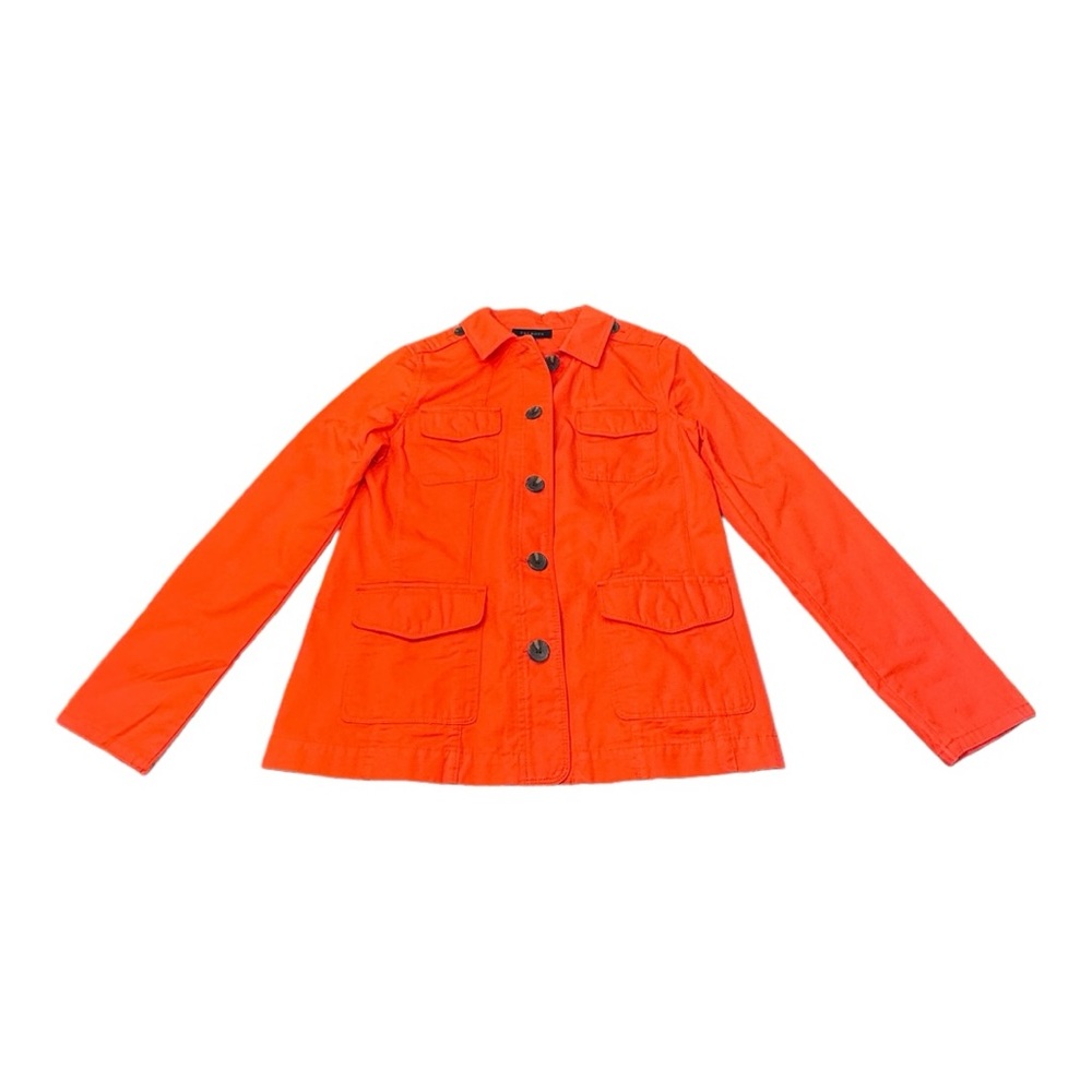 Talbots Jacket 100% Cotton Collared Button Front Pockets Orange Women Size S